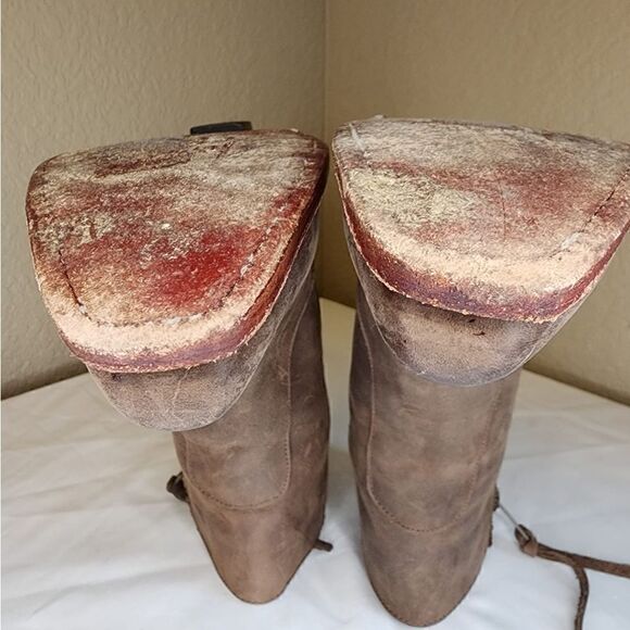 Johnny Ringo- Brown Leather Cowgirl Western Booties with Side Zippers, Size 7.5 - Picture 9 of 13